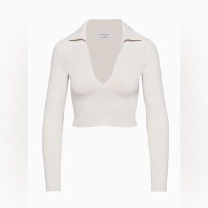 Babaton Contour Polo Long Sleeve Crop Top in Cream